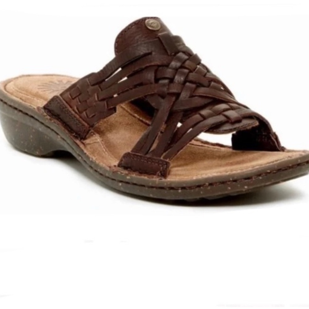 Women's Brown Woven Leather Slide Sandal